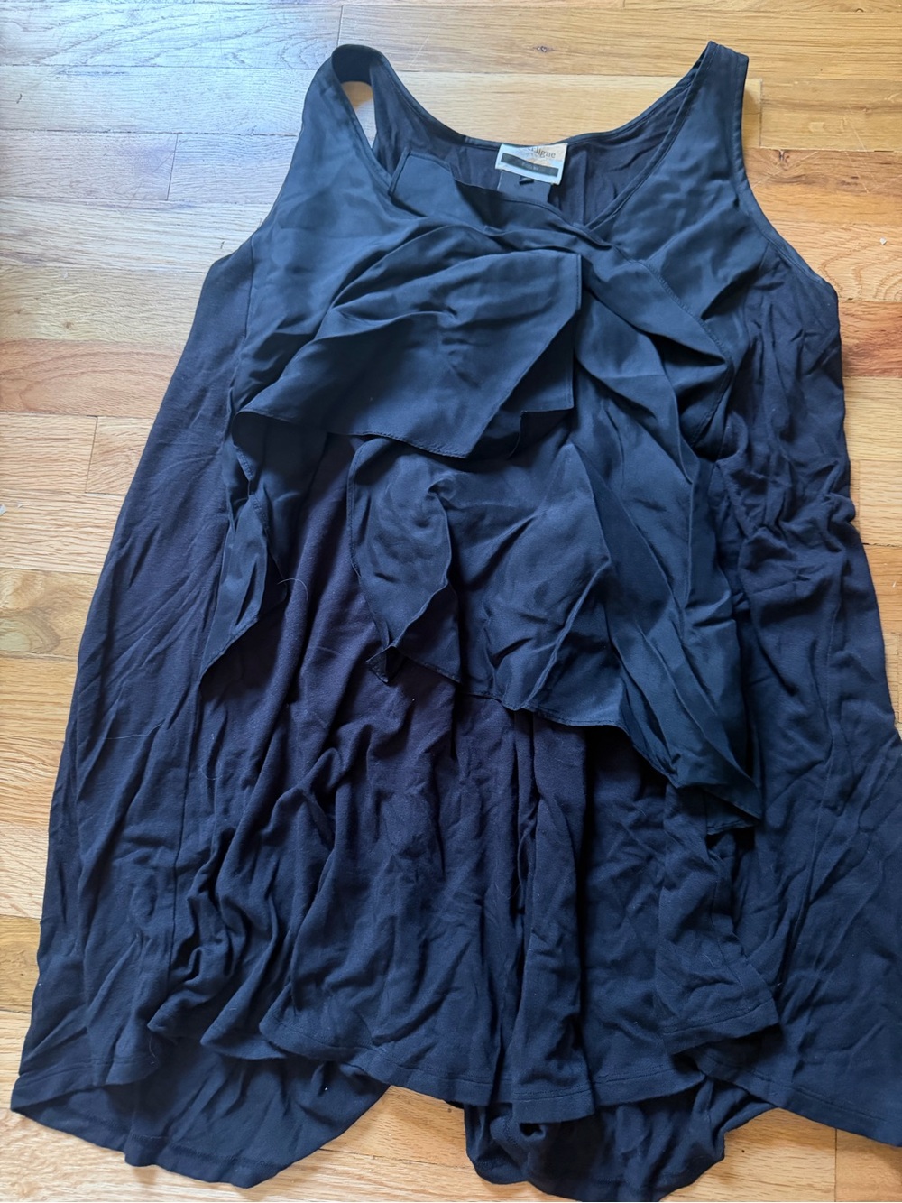 under.ligne by Di.Roo Black Asymmetrical Ruffle Sleeveless Top